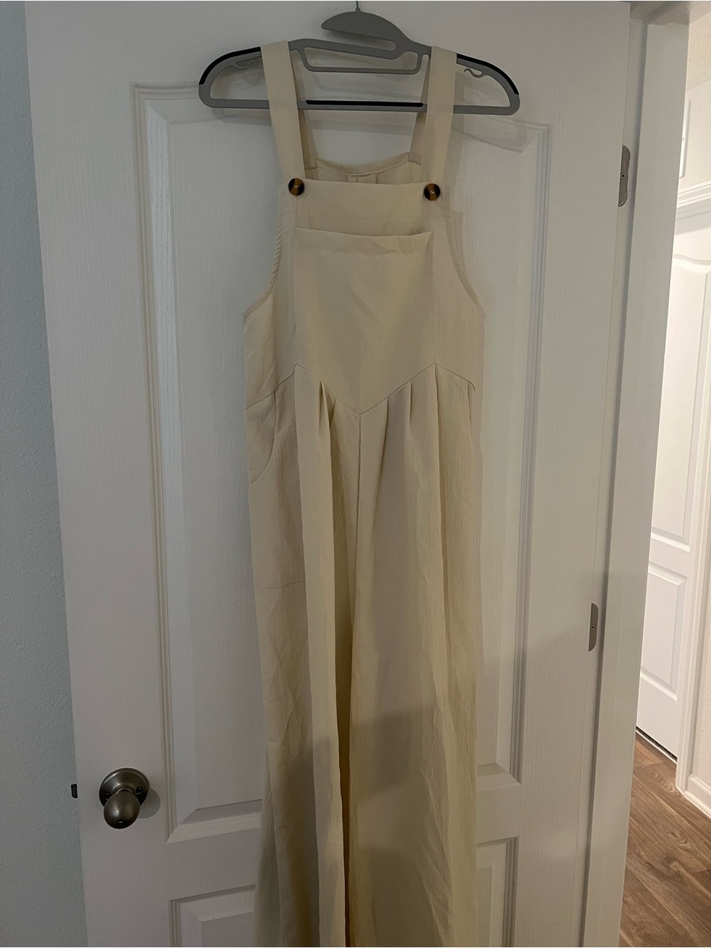 Cream Pinafore Maxi Dress with Button Straps